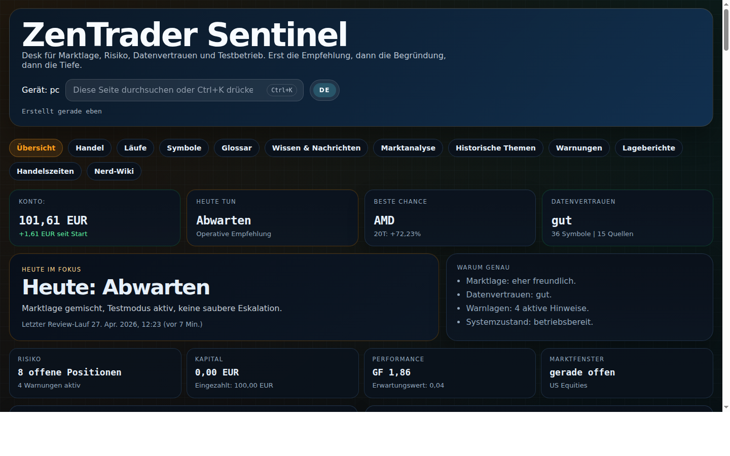 Abstract ZenTrader dashboard context